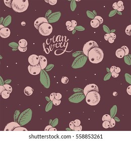 Hand drawn cranberry pattern. Vector illustration of berries. For wrapping paper for gift, food packing or label.
