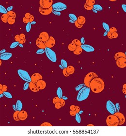 Hand drawn cranberry pattern. Vector illustration of berries. For wrapping paper for gift, food packing or label.