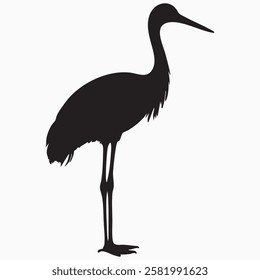 Hand drawn crane bird silhouette