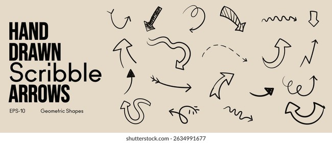 Handgezeichnete Kreide Pfeil Pinsel Set mit Spaß Kind Skizze Kreide Strokes Grunge Bleistift Texturen Doodle Lines Vektor handgezeichnete Pinsel Stroke für Präsentation und kreative Design-Projekte