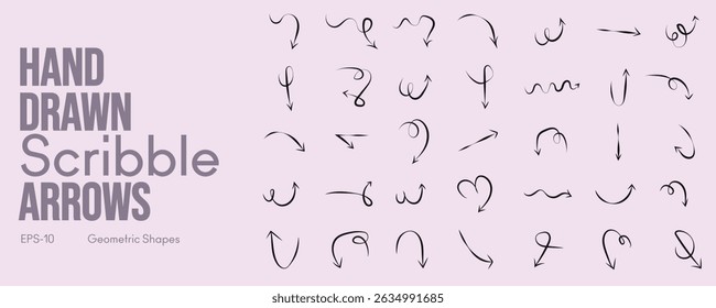 Hand Drawn Crayon Arrow Brush Set with Fun Kid Sketch Chalk Strokes Grunge Pencil Textures Doodle Lines Vector hand drawn brush stroke for presentation and Creative Design Projects