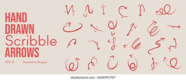 Dibujado a mano Crayon Arrow Brush Set con Diversión Kid Sketch Tiza Trazos Grunge Lápiz Texturas Doodle Líneas Vector dibujado a mano trazo de pincel para presentación y proyectos de diseño creativo