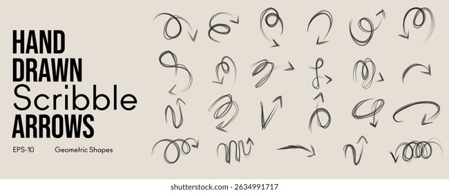 Hand Drawn Crayon Arrow Brush Set with Fun Kid Sketch Chalk Strokes Grunge Pencil Textures Doodle Lines Vector hand drawn brush stroke for presentation and Creative Design Projects