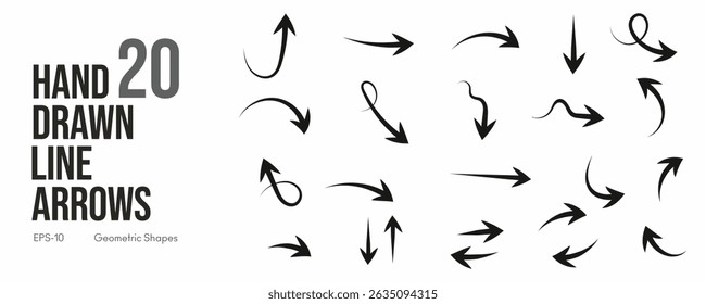 Hand Drawn Crayon Arrow Brush Set with Fun Kid Sketch Chalk Strokes Grunge Pencil Textures Doodle Lines Vector hand drawn brush stroke for presentation and Creative Design Projects