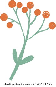Hand Drawn Crayon Berries Branch Vector Illustration