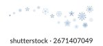 Hand drawn crayon blue silver snow flake filigree wave. Winter snowfall swirl border. Merry Christmas and Happy New Year divider. Pencil falling snowflake trail. Festive pattern ornament