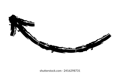 Hand drawn crayon chalk charcoal line arrow. curvy and wavy pointer isolated on white.  squiggle and scribble stroke. Element for diagrams. doodle marker. 