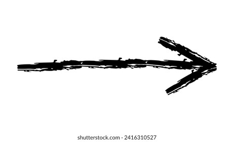 Hand drawn crayon chalk charcoal line arrow. curvy and wavy pointer isolated on white. squiggle and scribble stroke. Element for diagrams. doodle marker. Paint drawn emphasis 