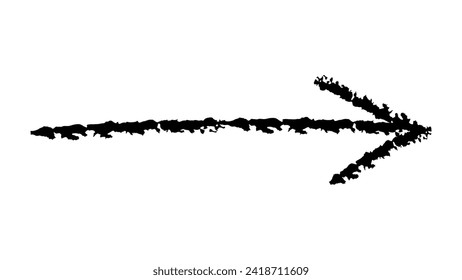 Hand drawn crayon chalk charcoal line arrows set. curvy and wavy arrows isolated on white. Group of squiggles and scribbles strokes. Elements for diagrams. doodle marker. 