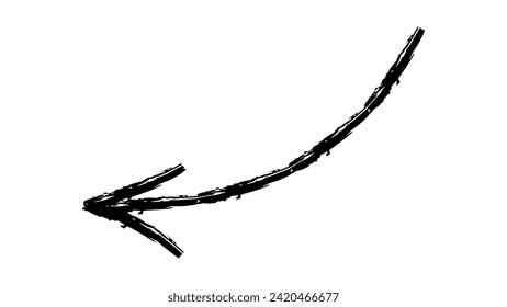 Hand drawn crayon chalk charcoal line arrow. curvy and wavy pointer isolated on white. squiggle and scribble stroke. Element for diagrams. doodle marker. Paint drawn emphasis 