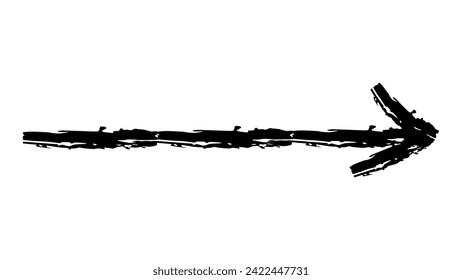Hand drawn crayon chalk charcoal line arrow. curvy and wavy pointer isolated on white. squiggle and scribble stroke. Element for diagrams. doodle marker. Paint drawn emphasis 