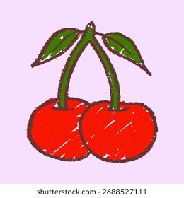 Ilustración de cereza dibujada a mano, perfecta para diseños de verano, carteles, impresiones y conceptos de alimentos saludables