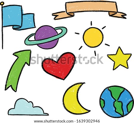 hand drawn crayon doodle illustration set,vector
