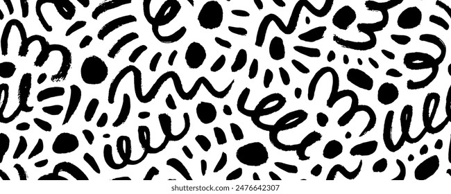 Dibujado a mano líneas de garabatos de crayón y garabatos sin patrón. Fondo infantil de estilo creativo con garabatos y garabatos desordenados. Pincel de tinta caótica garabatea textura decorativa. Garabatos desordenados.