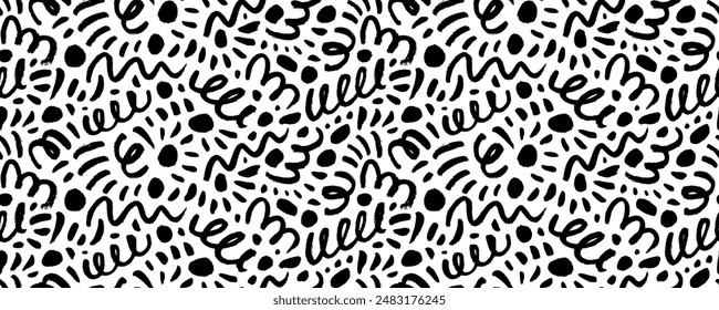 Dibujado a mano líneas de garabatos de crayón y garabatos sin patrón. Fondo infantil de estilo creativo con garabatos y garabatos desordenados. Pincel de tinta caótica garabatea textura decorativa. Garabatos desordenados.