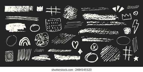 Hand Drawn Crayon Doodle Textures on Black Background
