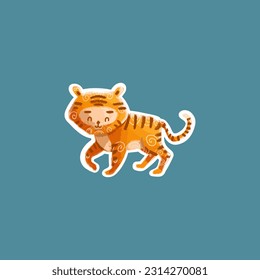 hand drawn with crayon. Kids doodle drawing character, children crayon drawing and hand drawn a Tiger
