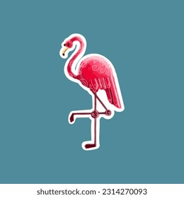 hand drawn with crayon. Kids doodle drawing character, children crayon drawing and hand drawn a flamingo