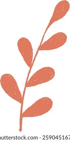 Hand Drawn Crayon Leaves Branch Vector Illustration