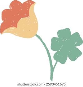 Hand Drawn Crayon Poppy Flower Vector Illustration