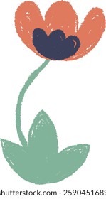 Hand Drawn Crayon Poppy Flower Vector Illustration