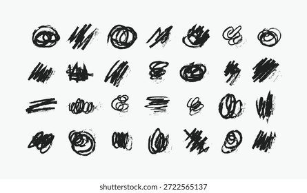 Hand drawn crayon scribble brush strokes appear as a playful vector set showing childish doodle lines and textures ideal for creative backgrounds education kids design marketing and fun branding