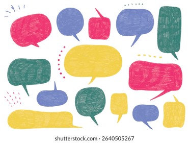 Hand drawn crayon speech bubble set