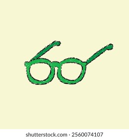 Hand drawn crayon style eyeglasses illustration, whimsical hand drawn eyeglasses illustration