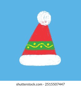 Desenhado à mão crayon estilo Santa chapéu ilustração, ilustração de gorro de inverno extravagante