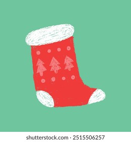 Ilustración de calcetín de invierno de estilo crayón dibujado a mano, activo caprichoso de Navidad
