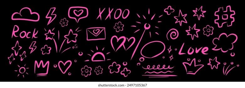Hand drawn crayon texture design elements. Vector sketchy doodle charcoal lines, crosses, checkboxes