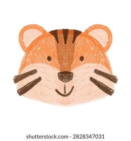 Hand Drawn Crayon Tiger Face Illustration