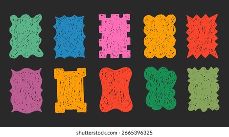 Toque de lápis desenhado à mão. Quadros de forma quadrada de cor de vetor bonito com textura de pincel de giz