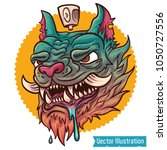 Hand drawn crazy graffiti cat with typography vector for t shirt printing and embroidery, Graphic tee and printed tee. Cool Chinese dragon demon cat. Isolated vector illustration on white background
