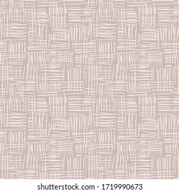 Hand Drawn Cream Basket Weave Vector Seamless Pattern on Beige Tone Background. Farmhouse Tribal Spun Textile. Organic Abstract Linen Print. Rustic Craft Design for Textiles, Fashion and Home Decor.