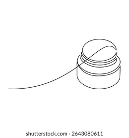 Hand drawn cream container vector. One line continuous drawing. Minimal fashion print, linear silhouette icon. Cosmetics skin care product, balm, lotion, abstract doodle illustration.