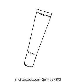 Hand drawn cream container vector. One line continuous drawing. Minimal fashion print, linear silhouette icon. Cosmetics skin care product, balm, lotion, abstract doodle illustration.