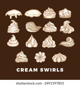 Remolinos de crema dibujados a mano. Vector dibujado a mano dulces y malvaviscos. Fácil de editar y utilizar los activos de alimentos de Vector. 