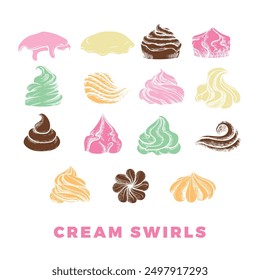 Hand drawn cream swirls. Vector hand drawn sweets and marshmallows. Easy to edit and use vector food assets. Each vector is one united shape.