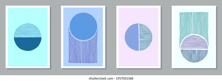 Hand drawn creative banners vector set. Watercolor splats shapes. 50s style prints. Cool artistic cover templates. Doodle elements.