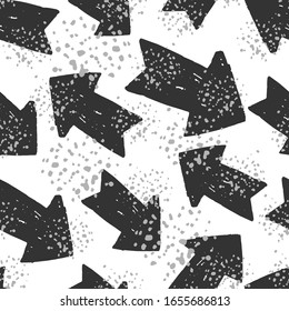 Hand drawn creative black arrow ink seamless pattern on white background. Design for book covers, wallpapers, graphic art, wrapping paper and textile fabric. Vector illustration