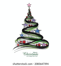 Hand drawn creative christmas tree card design