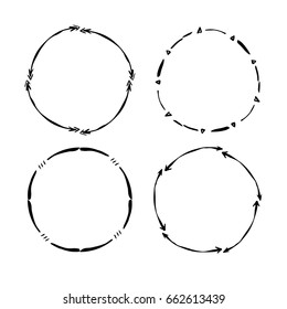 Hand drawn creative circle for logo, label, branding. Set of four round frames.  Vector illustration.