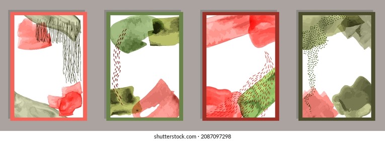Hand drawn creative covers vector collection. Watercolor splats collage. Japanese style prints. Stylish artwork layouts. Doodle elements.