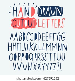 Conjunto de letras ABC vectoriales de corte creativo dibujado a mano. Fuente cómica Doodle para su diseño.