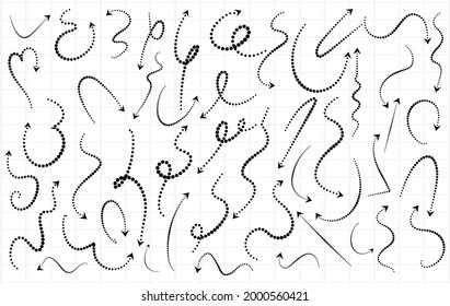 Hand drawn creative dotted arrow set design