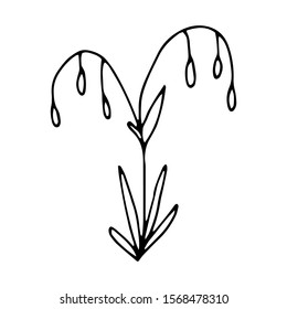 Hand drawn creative flower.  White background. Ink doodle illustration. Hand-drawn vintage, minimalistic black flower. Beautiful vector illustration.