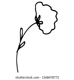 Hand drawn creative flower.  White background. Ink doodle illustration. Hand-drawn vintage, minimalistic black flower. Beautiful vector illustration.