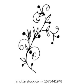 Hand drawn creative flower.  White background. Ink doodle illustration. Hand-drawn vintage, minimalistic black flower. Beautiful vector illustration.