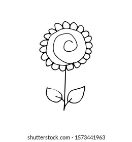 Hand drawn creative flower.  White background. Ink doodle illustration. Hand-drawn vintage, minimalistic black flower. Beautiful vector illustration.